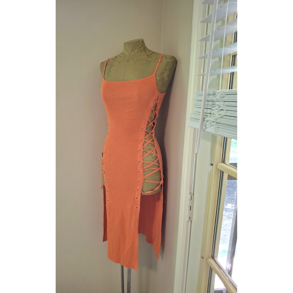 Hera Collection Orange Knit Cutout Bodycon Midi Dress Size Small